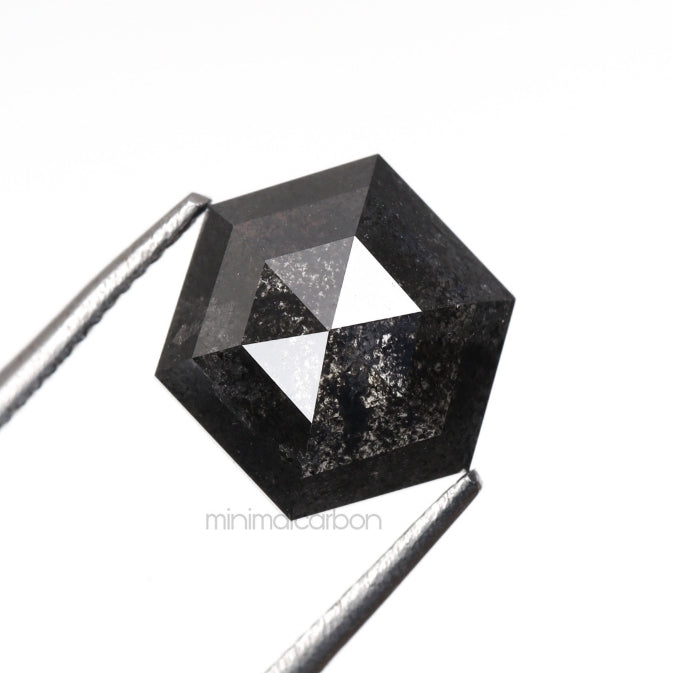 1.59 CT, 8.2 X 7.1 MM | Salt And Pepper Hexagon Cut Diamond - Minimal Carbon