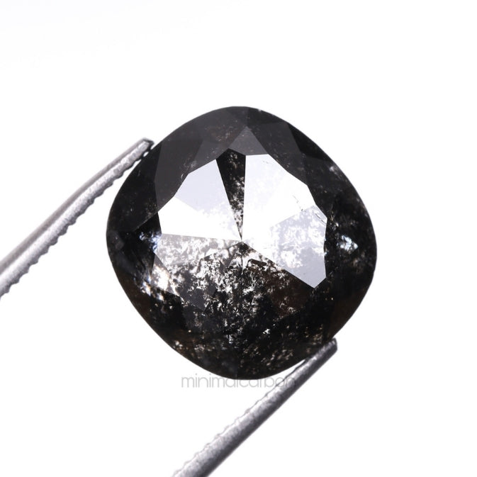 5.95 CT, 9.8 X 9.3 MM | Salt And Pepper Cushion Cut Diamond - Minimal Carbon