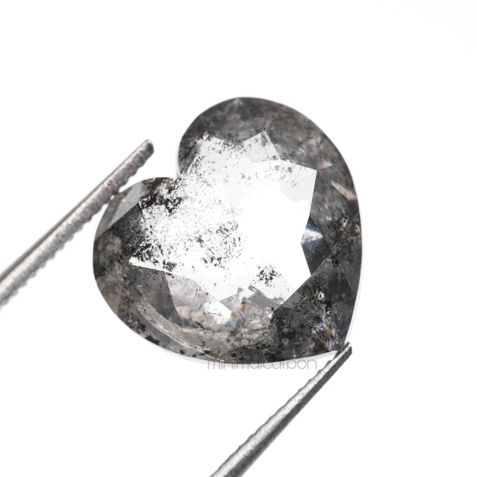 3.96 CT, 10.2 X 10.5 MM | Salt And Pepper Heart Shape Diamond - Minimal Carbon