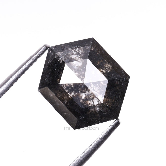 2.14 CT, 8.8 X 6.9 MM | Salt And Pepper Hexagon Cut Diamond - Minimal Carbon