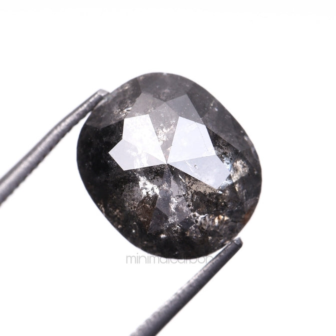 2.79 CT, 9.4 X 8.0 MM | Salt And Pepper Oval Cut Diamond - Minimal Carbon
