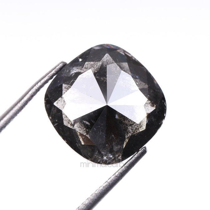 3.75 CT, 9.2 X 9.0 MM | Salt And Pepper Cushion Cut Diamond - Minimal Carbon