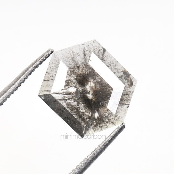 1.24 CT, 9.7 X 7.8 MM | Salt And Pepper Hexagon Cut Diamond - Minimal Carbon