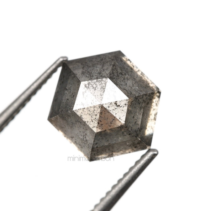 1.52 CT, 6.9 X 5.6 MM | Salt And Pepper Hexagon Cut Diamond - Minimal Carbon