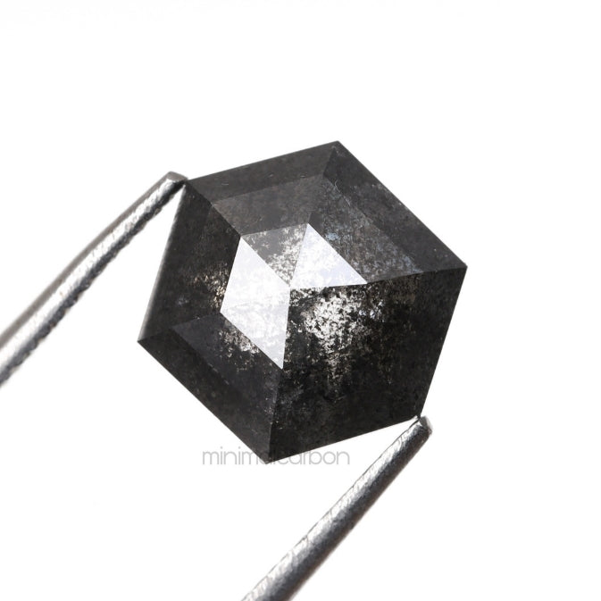 1.64 CT, 8.3 X 7.1 MM | Salt And Pepper Hexagon Cut Diamond - Minimal Carbon