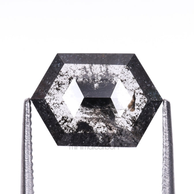 1.58 CT, 9.5 X 6.8 MM | Salt And Pepper Hexagon Cut Diamond - Minimal Carbon
