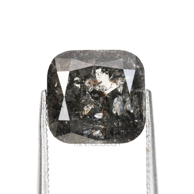 3.47 CT, 9.0 X 8.5 MM | Salt And Pepper Cushion Cut Diamond - Minimal Carbon