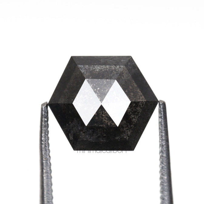 1.59 CT, 8.2 X 7.1 MM | Salt And Pepper Hexagon Cut Diamond - Minimal Carbon