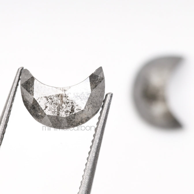 1.37 CT, 7.0 X 5.0 MM | Salt And Pepper Crescent Cut Diamond Pair - Minimal Carbon