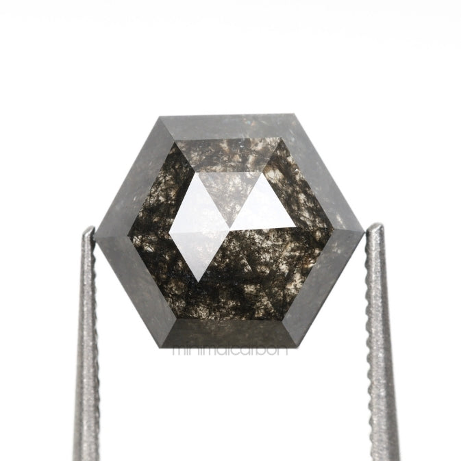 2.35 CT, 8.6 X 7.6 MM | Salt And Pepper Hexagon Cut Diamond - Minimal Carbon