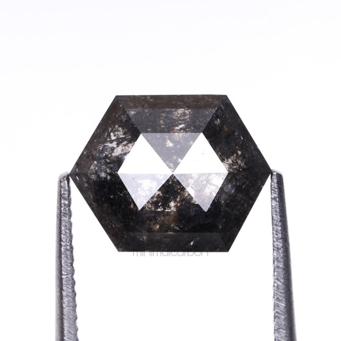 2.14 CT, 8.8 X 6.9 MM | Salt And Pepper Hexagon Cut Diamond - Minimal Carbon