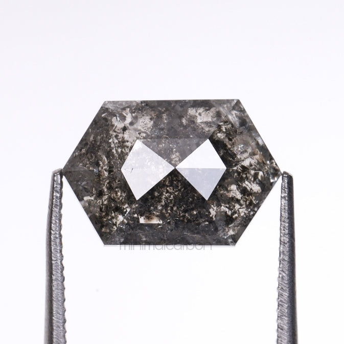 2.51 CT, 10.5 X 7.0 MM | Salt And Pepper Hexagon Cut Diamond - Minimal Carbon