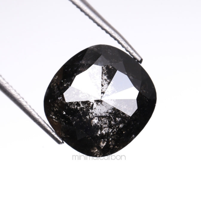 5.95 CT, 9.8 X 9.3 MM | Salt And Pepper Cushion Cut Diamond - Minimal Carbon