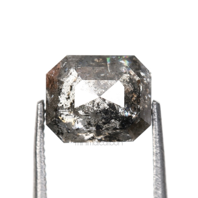 1.70 CT, 6.8 X 5.6 MM | Salt And Pepper Emerald Cut Diamond - Minimal Carbon