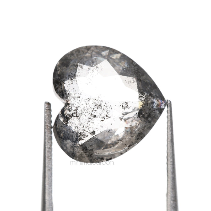 3.96 CT, 10.2 X 10.5 MM | Salt And Pepper Heart Shape Diamond - Minimal Carbon