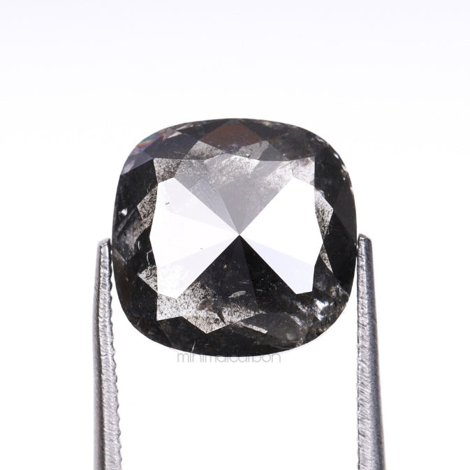 3.75 CT, 9.2 X 9.0 MM | Salt And Pepper Cushion Cut Diamond - Minimal Carbon