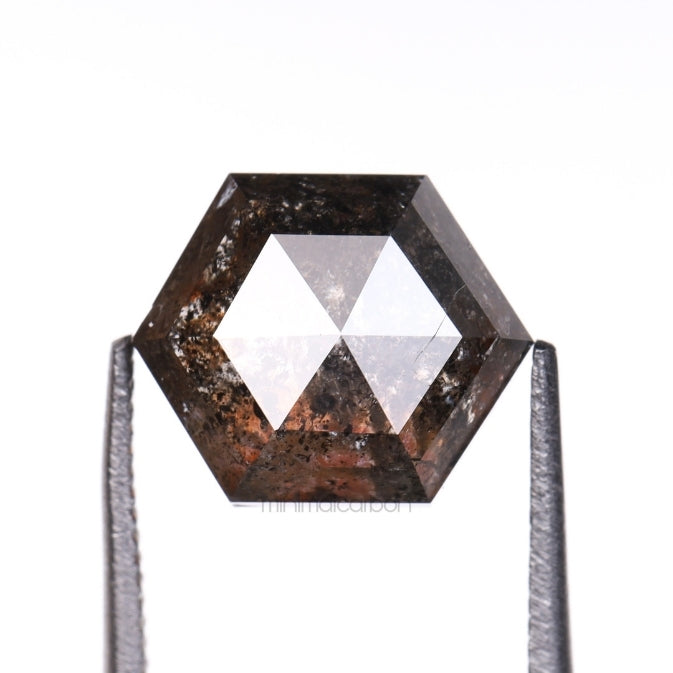 2.99 CT, 8.9 X 7.3 MM | Salt And Pepper Hexagon Cut Diamond - Minimal Carbon