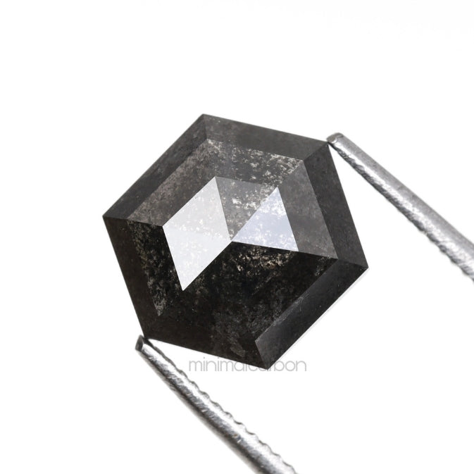 1.59 CT, 8.2 X 7.1 MM | Salt And Pepper Hexagon Cut Diamond - Minimal Carbon