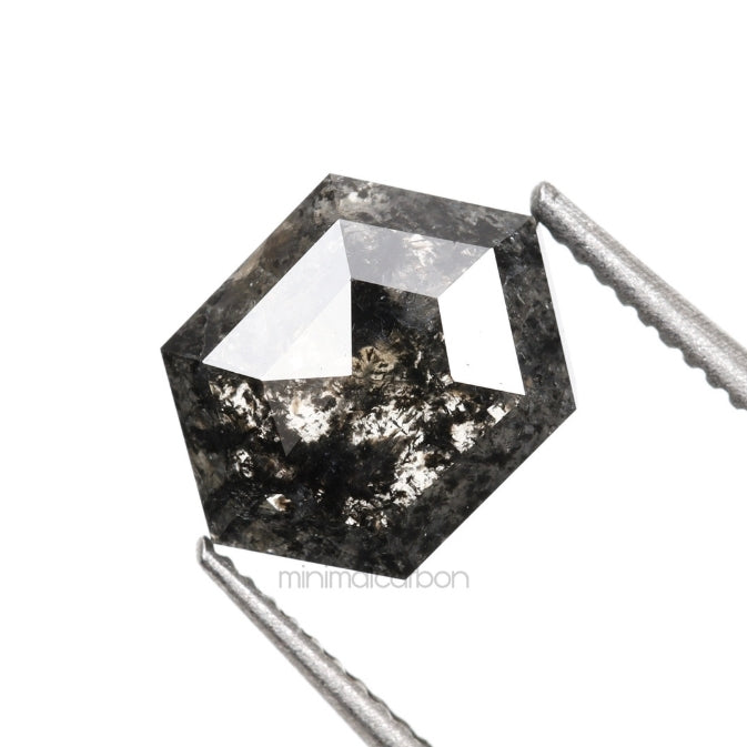 1.03 CT, 7.6 X 5.7 MM | Salt And Pepper Hexagon Cut Diamond - Minimal Carbon