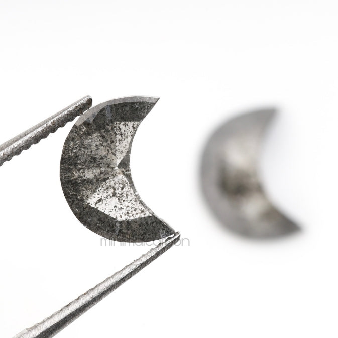 1.37 CT, 7.0 X 5.0 MM | Salt And Pepper Crescent Cut Diamond Pair - Minimal Carbon
