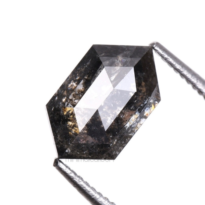 1.20 CT, 8.2 X 5.0 MM | Salt And Pepper Hexagon Cut Diamond - Minimal Carbon