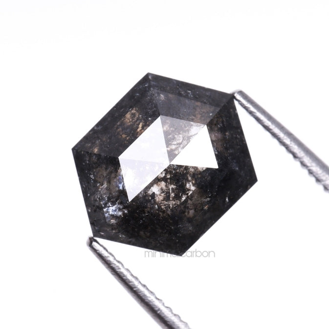 2.14 CT, 8.8 X 6.9 MM | Salt And Pepper Hexagon Cut Diamond - Minimal Carbon