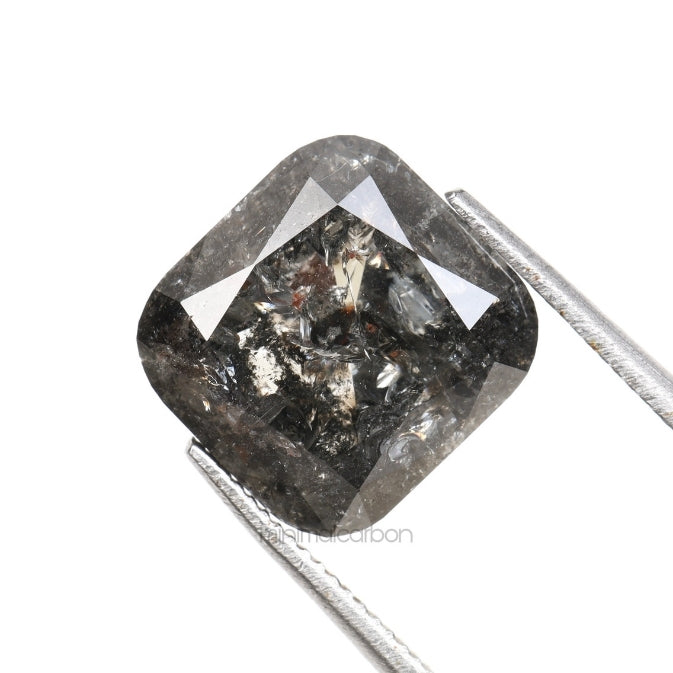 3.47 CT, 9.0 X 8.5 MM | Salt And Pepper Cushion Cut Diamond - Minimal Carbon