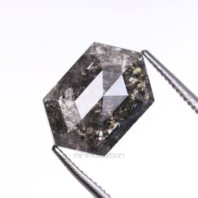 2.51 CT, 10.5 X 7.0 MM | Salt And Pepper Hexagon Cut Diamond - Minimal Carbon