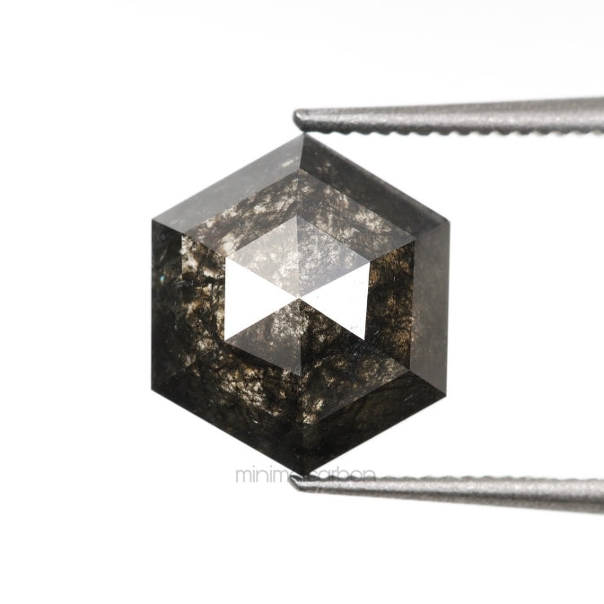 2.35 CT, 8.6 X 7.6 MM | Salt And Pepper Hexagon Cut Diamond - Minimal Carbon