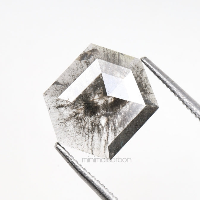 1.24 CT, 9.7 X 7.8 MM | Salt And Pepper Hexagon Cut Diamond - Minimal Carbon