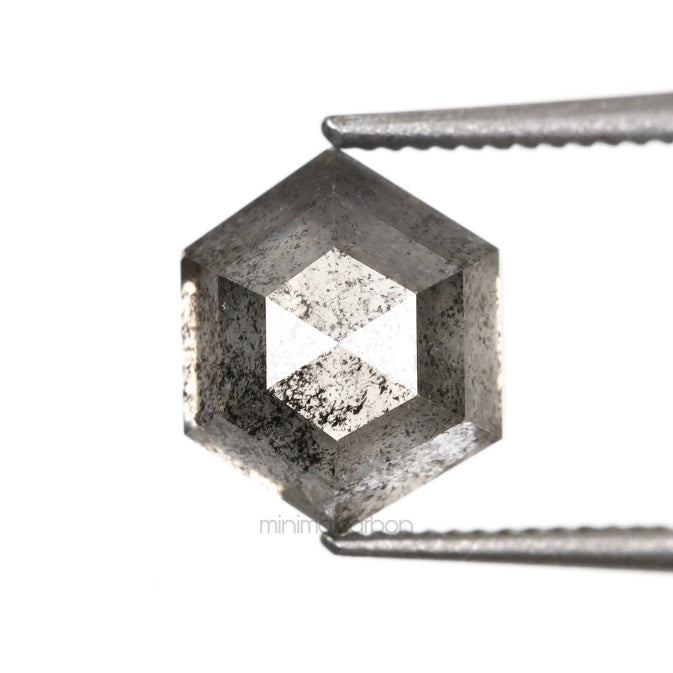 1.52 CT, 6.9 X 5.6 MM | Salt And Pepper Hexagon Cut Diamond - Minimal Carbon