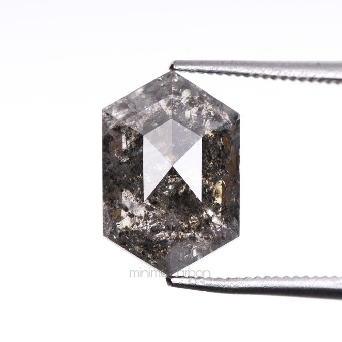 2.51 CT, 10.5 X 7.0 MM | Salt And Pepper Hexagon Cut Diamond - Minimal Carbon