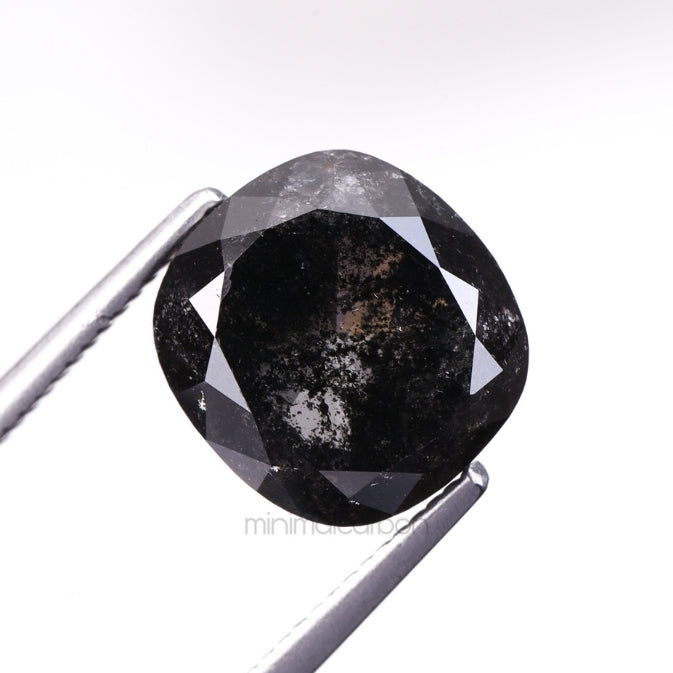 5.95 CT, 9.8 X 9.3 MM | Salt And Pepper Cushion Cut Diamond - Minimal Carbon