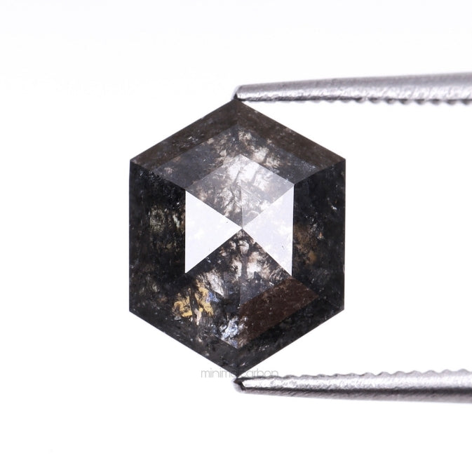 2.14 CT, 8.8 X 6.9 MM | Salt And Pepper Hexagon Cut Diamond - Minimal Carbon