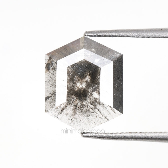 1.24 CT, 9.7 X 7.8 MM | Salt And Pepper Hexagon Cut Diamond - Minimal Carbon
