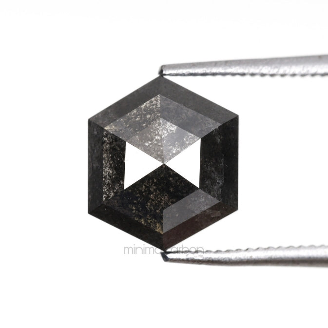 1.59 CT, 8.2 X 7.1 MM | Salt And Pepper Hexagon Cut Diamond - Minimal Carbon