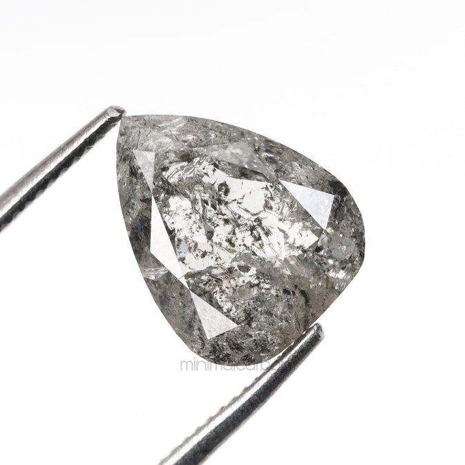 1.68 CT, 7.3 X 6.7 MM | Salt And Pepper Pear Cut Diamond - Minimal Carbon