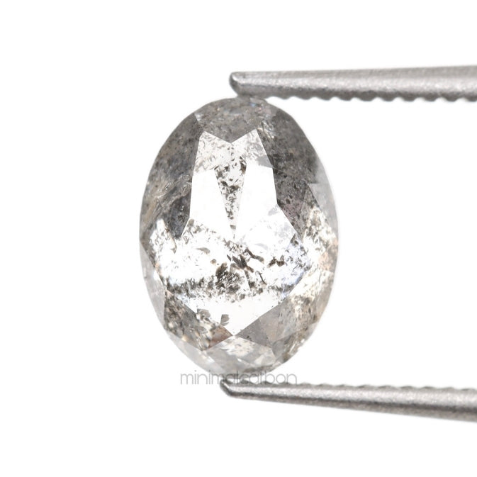 0.84 CT, 6.7 X 4.8 MM | Salt And Pepper Oval Cut Diamond - Minimal Carbon