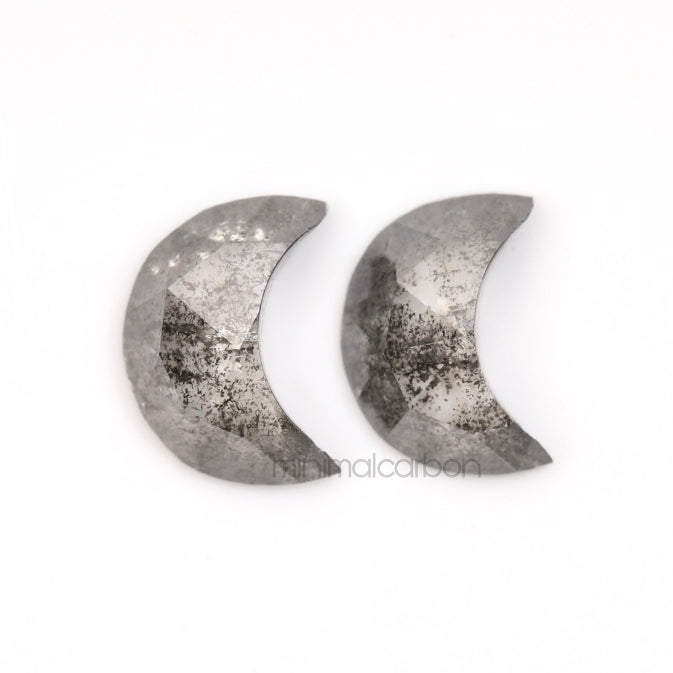 1.37 CT, 7.0 X 5.0 MM | Salt And Pepper Crescent Cut Diamond Pair - Minimal Carbon