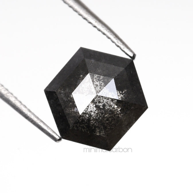 1.64 CT, 8.3 X 7.1 MM | Salt And Pepper Hexagon Cut Diamond - Minimal Carbon