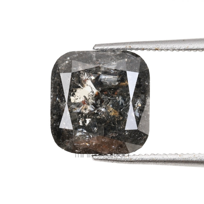 3.47 CT, 9.0 X 8.5 MM | Salt And Pepper Cushion Cut Diamond - Minimal Carbon