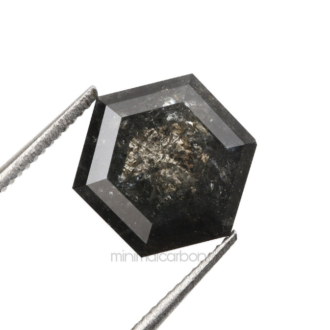 2.35 CT, 8.6 X 7.6 MM | Salt And Pepper Hexagon Cut Diamond - Minimal Carbon
