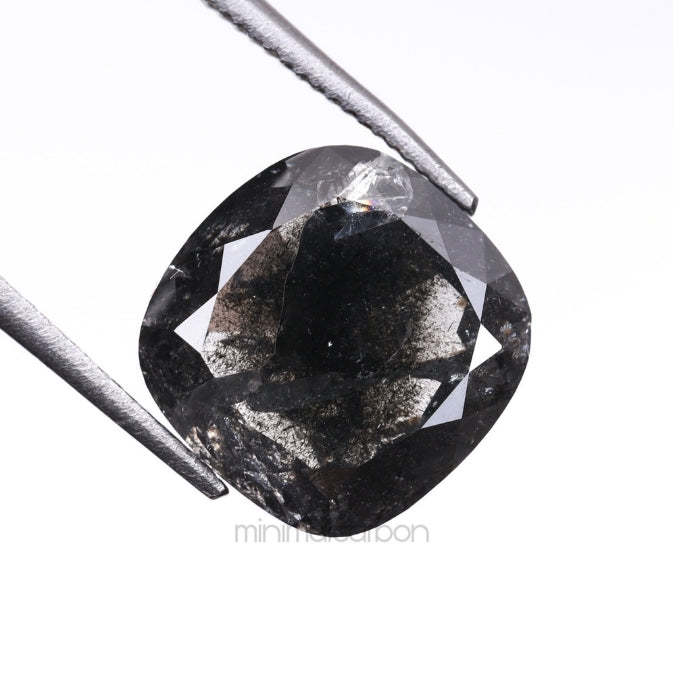 3.75 CT, 9.2 X 9.0 MM | Salt And Pepper Cushion Cut Diamond - Minimal Carbon