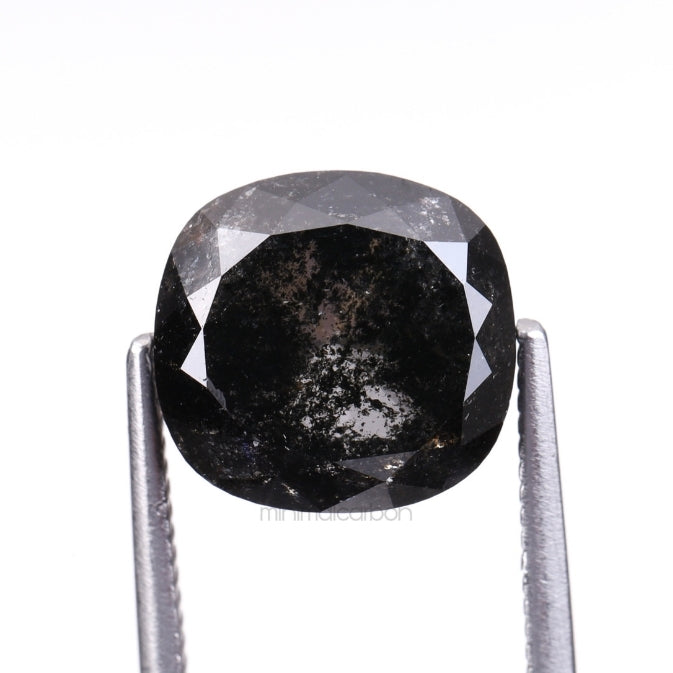 5.95 CT, 9.8 X 9.3 MM | Salt And Pepper Cushion Cut Diamond - Minimal Carbon