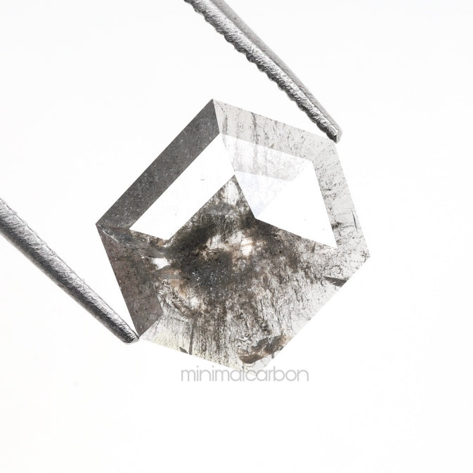 1.24 CT, 9.7 X 7.8 MM | Salt And Pepper Hexagon Cut Diamond - Minimal Carbon