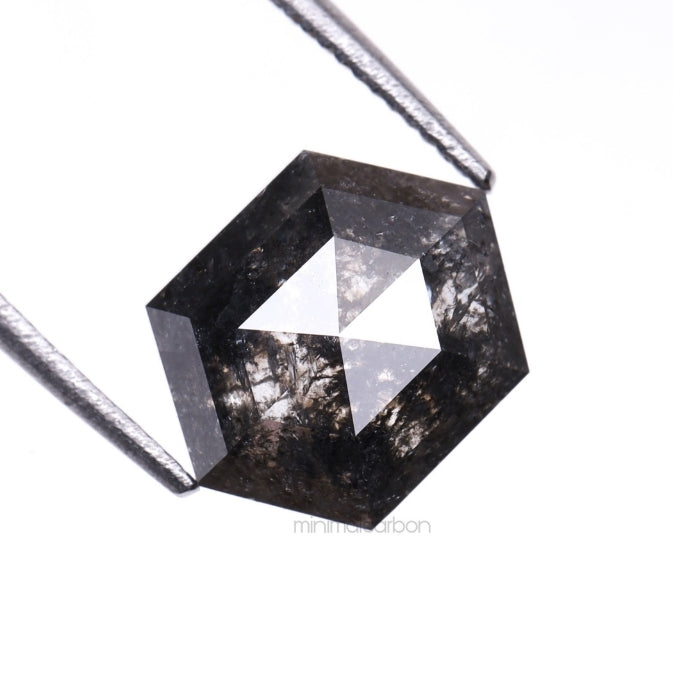2.14 CT, 8.8 X 6.9 MM | Salt And Pepper Hexagon Cut Diamond - Minimal Carbon