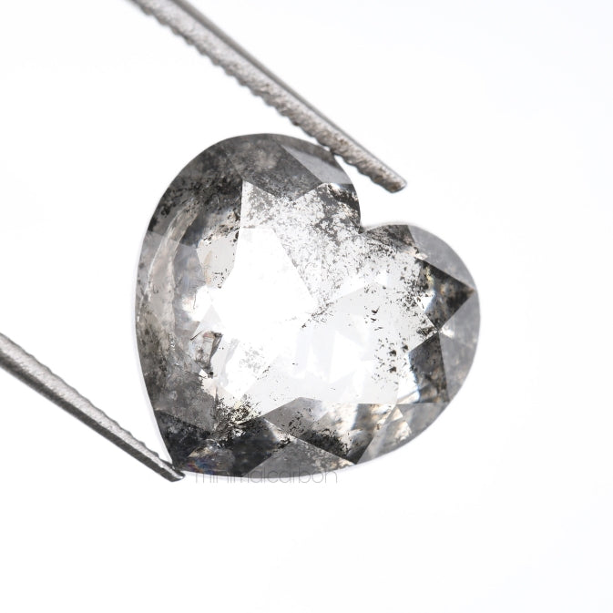 3.96 CT, 10.2 X 10.5 MM | Salt And Pepper Heart Shape Diamond - Minimal Carbon
