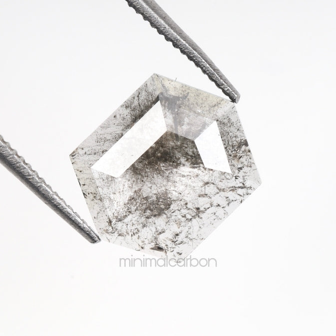 1.30 CT, 9.7 X 7.8 MM | Salt And Pepper Hexagon Cut Diamond - Minimal Carbon
