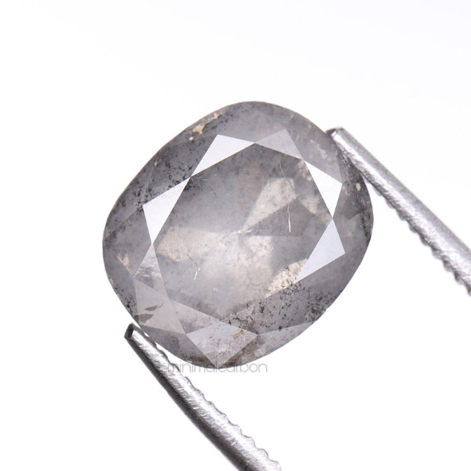 2.05 CT, 7.6 X 6.6 MM | Salt And Pepper Cushion Cut Diamond - Minimal Carbon