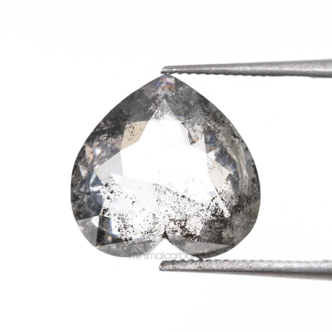 3.96 CT, 10.2 X 10.5 MM | Salt And Pepper Heart Shape Diamond - Minimal Carbon